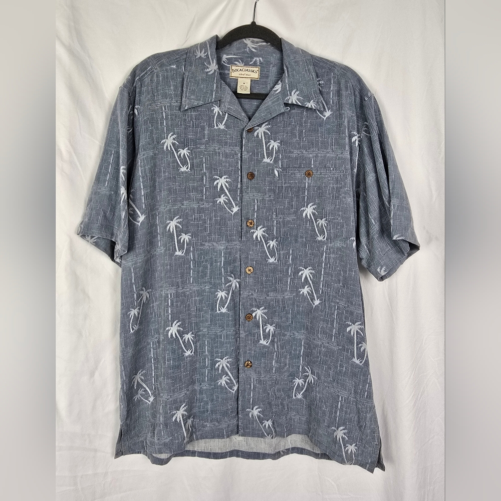 Boca Classics Island Wear Palm Trees Silk Button-Up Hawaiian Shirt sz M